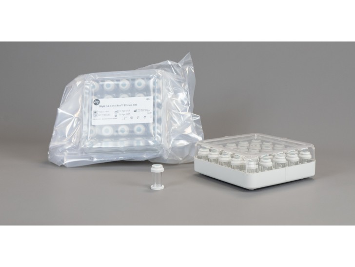 AT-CryoBox with 25 x 1 mL empty AT-Closed Vial®, sterilized, for filling machine