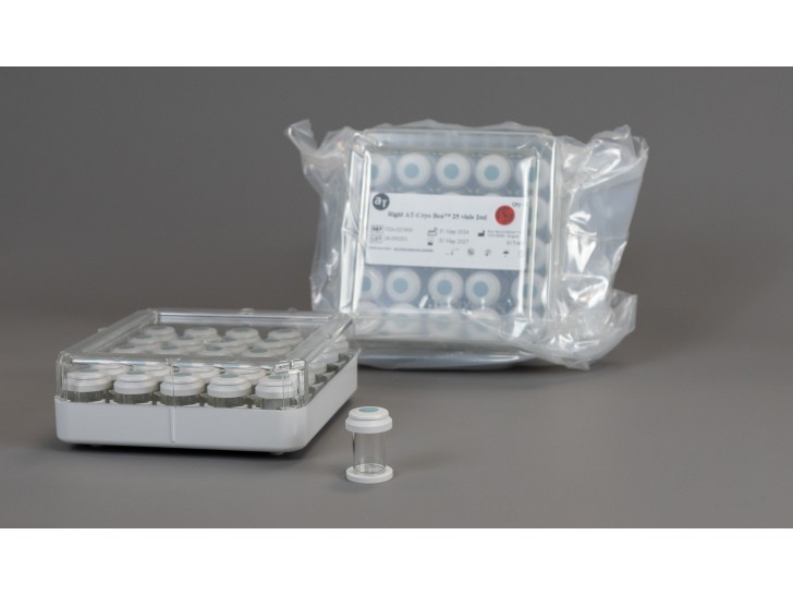AT-CryoBox with 25 x 2 mL empty AT-Closed Vial®, sterilized, for filling machine