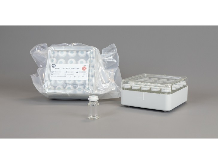 AT-CryoBox with 25 x 10 mL empty AT-Closed Vial®, sterilized, for filling machine