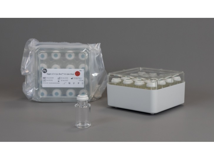 AT-CryoBox with 16 x 20 mL empty AT-Closed Vial®, sterilized, for filling machine