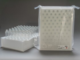 AT-Tray with 91 x 50 mL empty AT-Closed Vial®, sterilized, for filling machine
